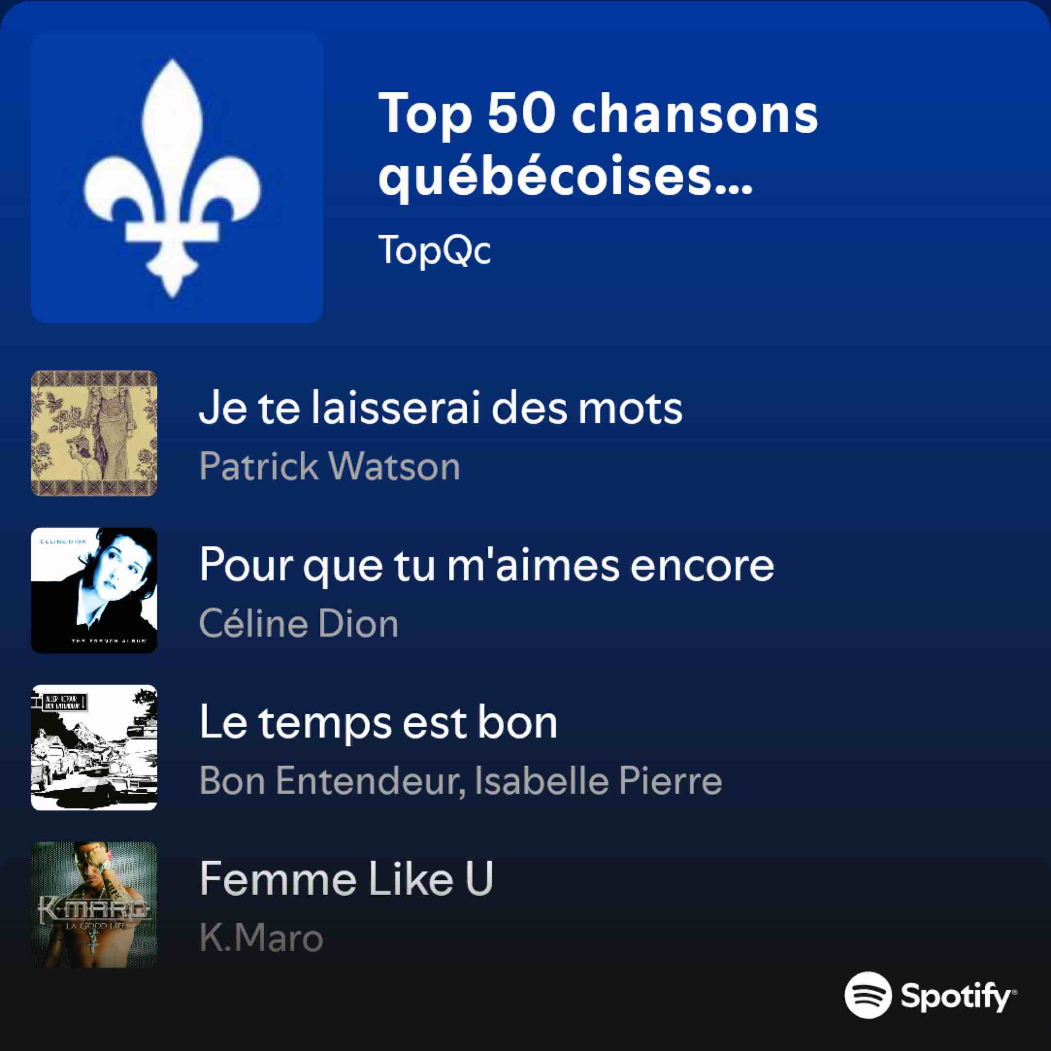 Top 50 chansons québécoises francophones les plus écoutées - playlist ...